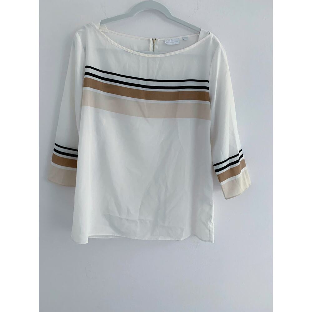 NY & Co New York & Company Boatneck 3/4 Sleeve Striped Blouse Size Large